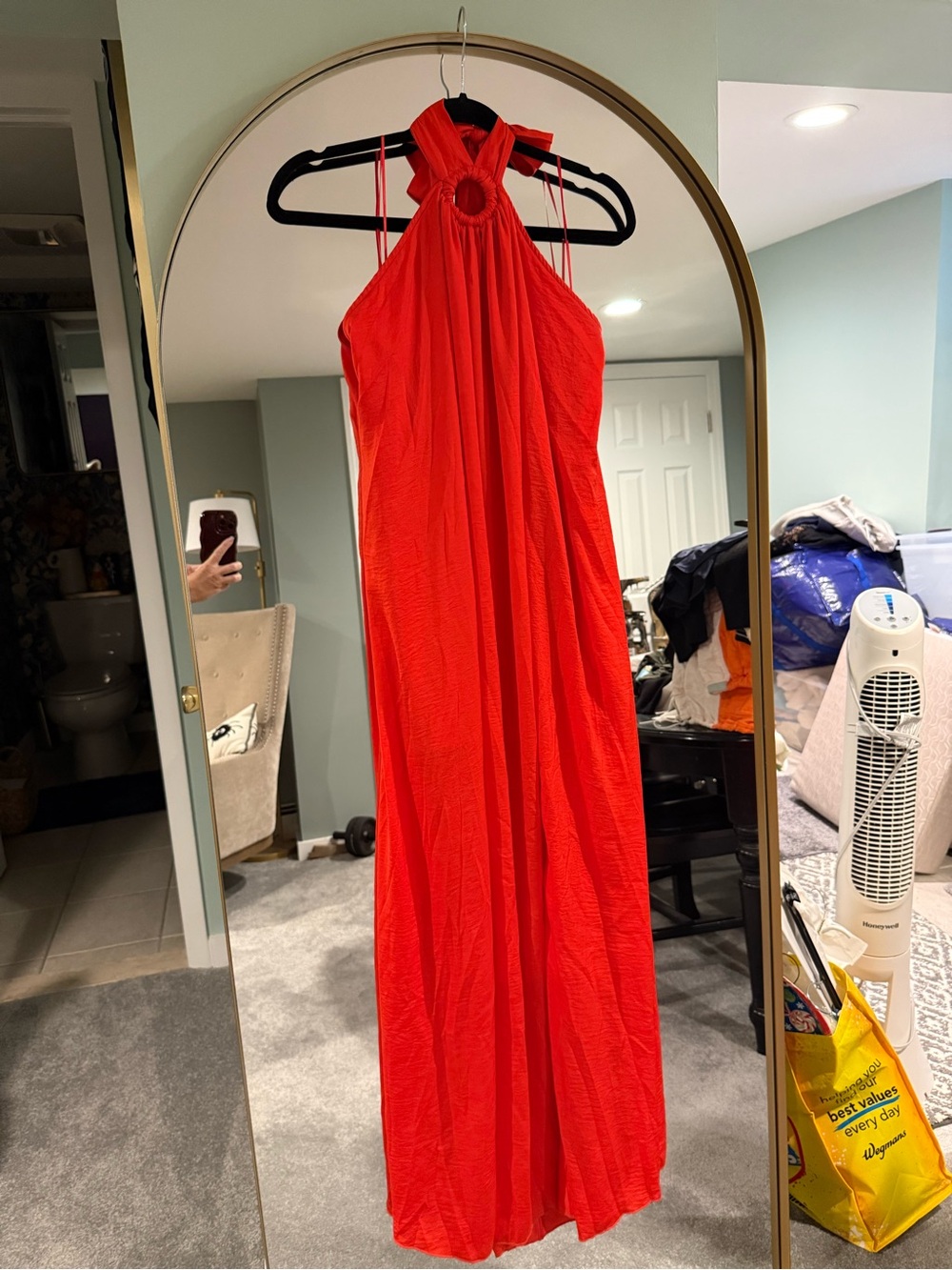 Aakaa Red Halter Maxi Dress with Keyhole